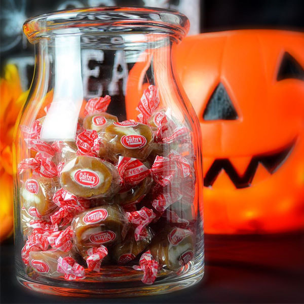 Caramel Creams Halloween candy jar