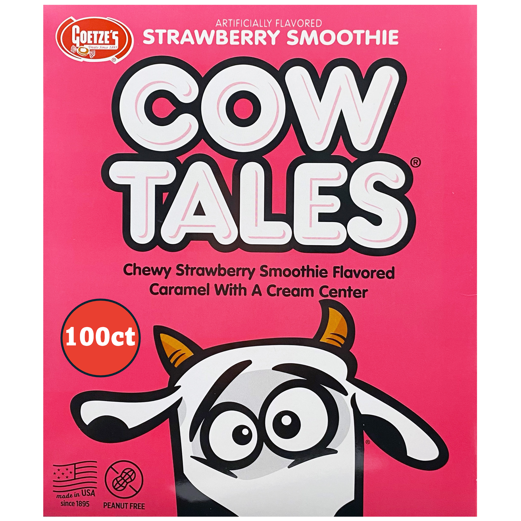 A pack of 100 ct Strawberry Smoothie Cow Tales