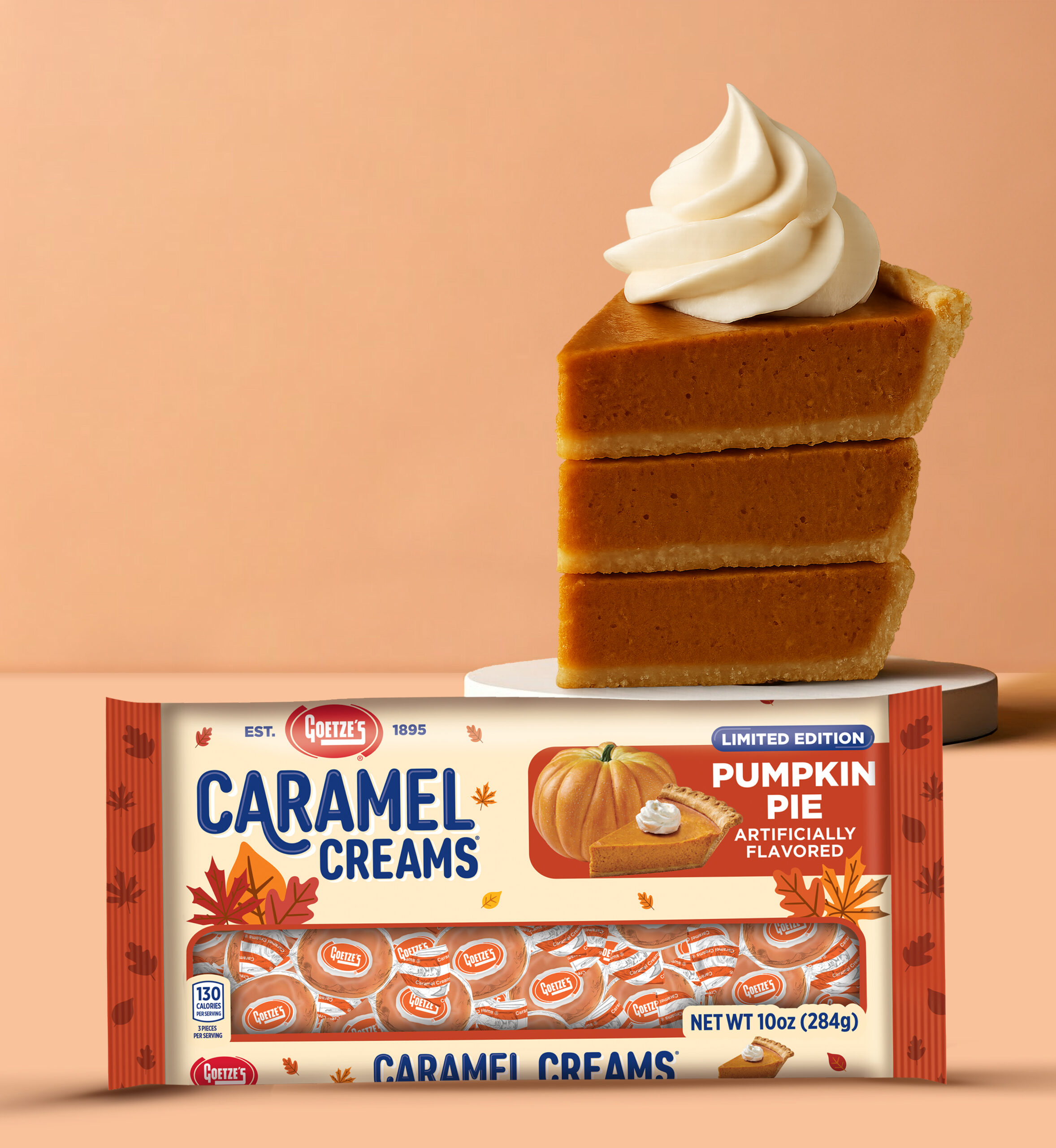 pumpkin pie slices with a bag of Pumpkin Pie Caramel Creams