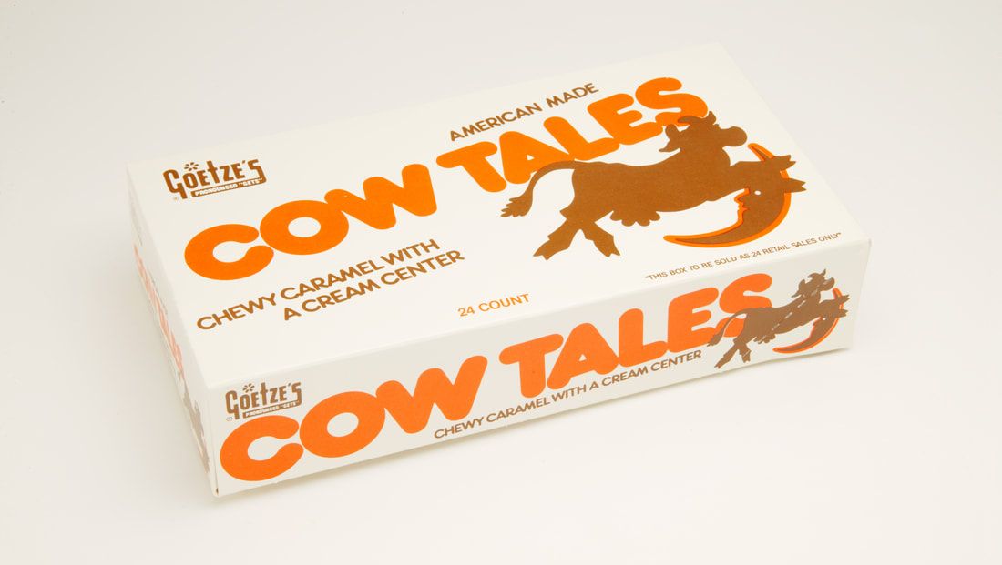 Vintage 1984 Cow Tales packaging featuring a cartoon cow jumping over the moon.