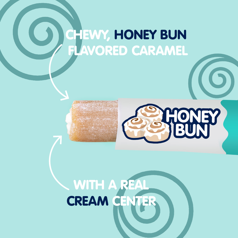 Chewy, Honey Bun Flavored Caramel with a real cream center.