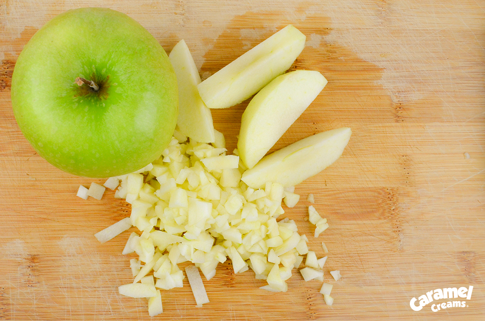 Chopped and diced green apples