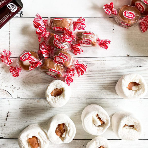 Marshmallows with caramel creams stuffed inside.